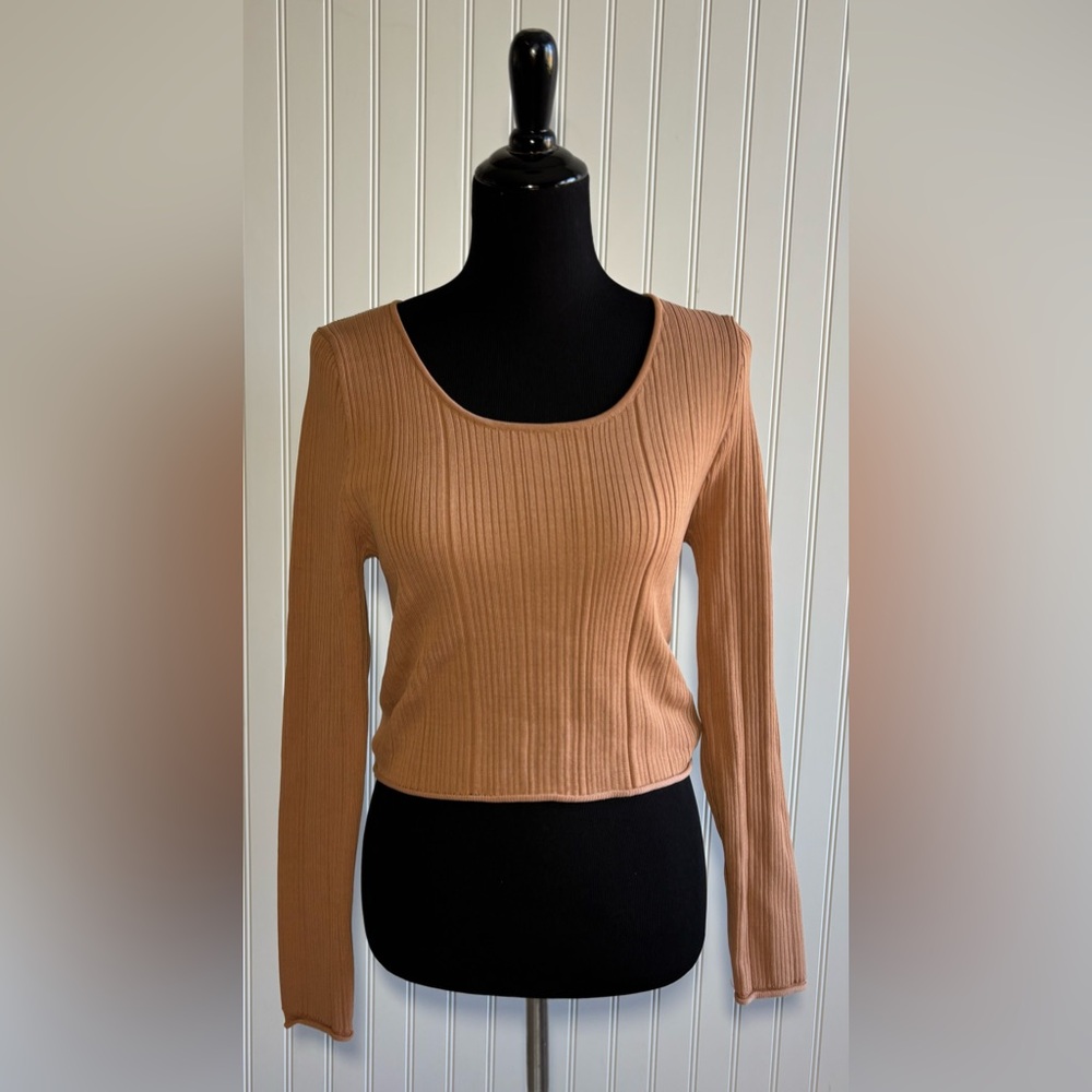 Everyday Chic Boutique Lowkey Textured Ribbed Shirt Camel Womens Size Large